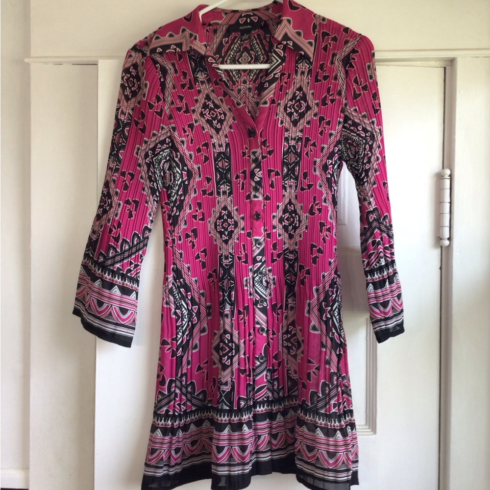 Alfani Pink Graphic Button Down Dress